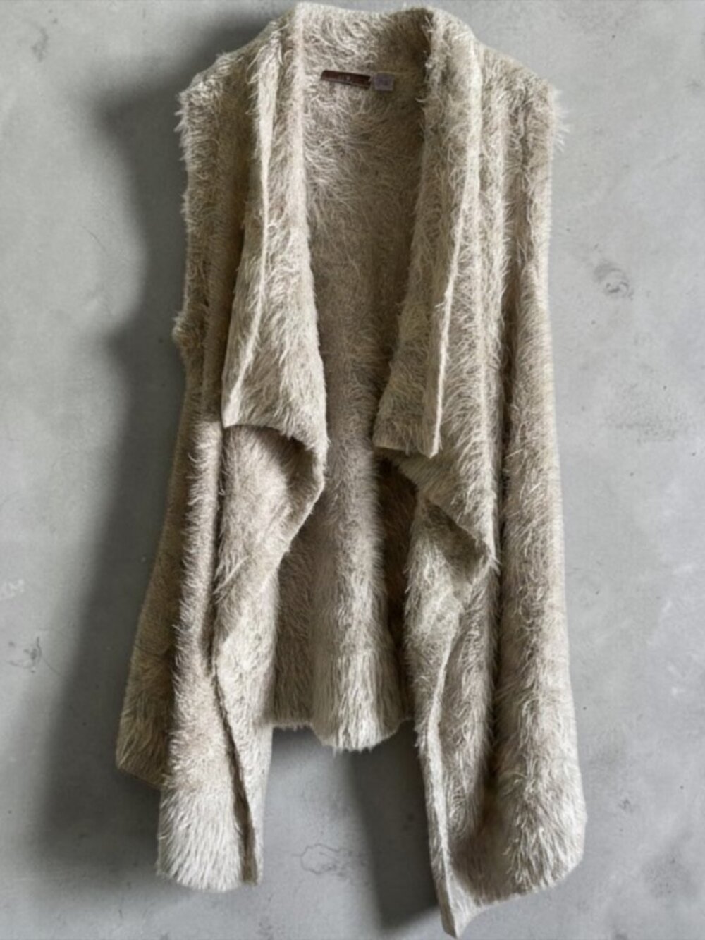 Vintage 90s Style Cullen Cream Fuzzy Eyelash Knit Draped Vest XS